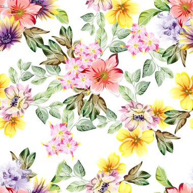 Beyaz arka planda güzel, yemyeşil pastel çiçekler 