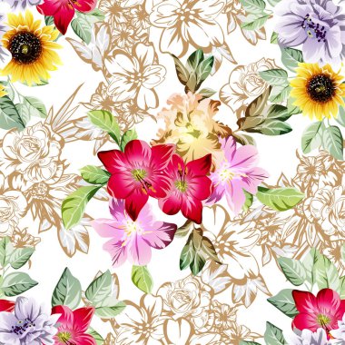 Beyaz arka planda güzel, yemyeşil pastel çiçekler 