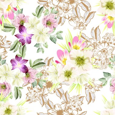 Beyaz arka planda güzel, yemyeşil pastel çiçekler 