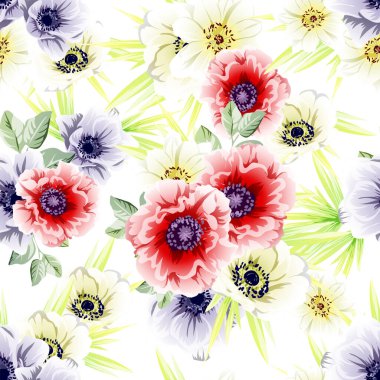 Beyaz arka planda güzel, yemyeşil pastel çiçekler 