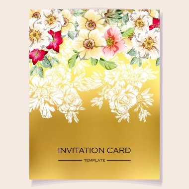 Güzel, yemyeşil çiçekli davetiye kartı şablonu 