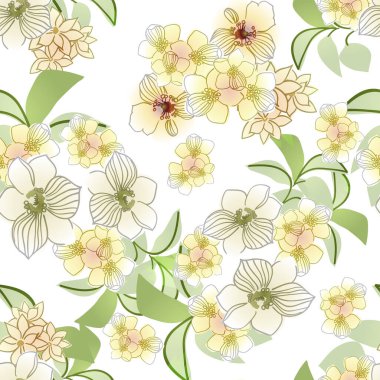 Beyaz arka planda güzel, yemyeşil pastel çiçekler 