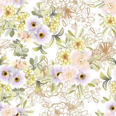 Beyaz arka planda güzel, yemyeşil pastel çiçekler 