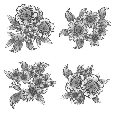 Güzel bir çiçek arkaplanı, eskiz tarzı. Vektör illüstrasyonu  