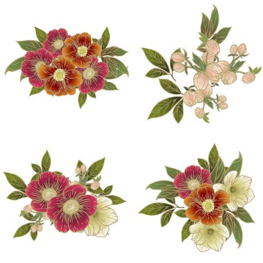 Güzel bir çiçek arkaplanı, eskiz tarzı. Vektör illüstrasyonu  