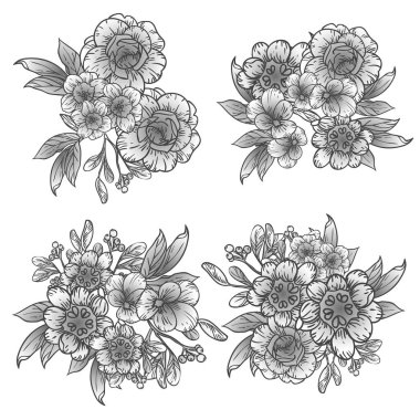 Güzel bir çiçek arkaplanı, eskiz tarzı. Vektör illüstrasyonu  