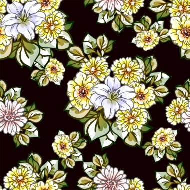 Güzel bir çiçek arkaplanı, eskiz tarzı. Vektör illüstrasyonu  