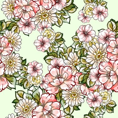 Güzel bir çiçek arkaplanı, eskiz tarzı. Vektör illüstrasyonu  