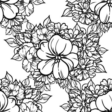 Güzel bir çiçek arkaplanı, eskiz tarzı. Vektör illüstrasyonu  