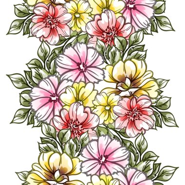 Güzel bir çiçek arkaplanı, eskiz tarzı. Vektör illüstrasyonu  