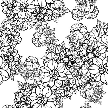 Güzel bir çiçek arkaplanı, eskiz tarzı. Vektör illüstrasyonu  