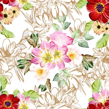 Güzel bir çiçek arkaplanı, eskiz tarzı. Vektör illüstrasyonu  