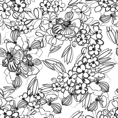 Güzel bir çiçek arkaplanı, eskiz tarzı. Vektör illüstrasyonu  