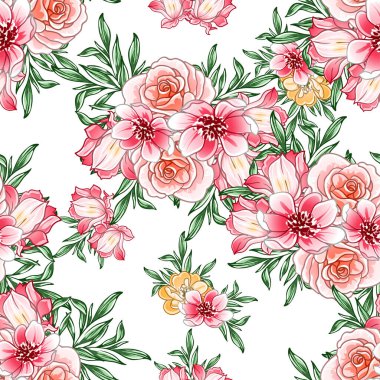 Güzel bir çiçek arkaplanı, eskiz tarzı. Vektör illüstrasyonu  