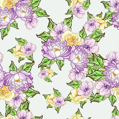 Güzel bir çiçek arkaplanı, eskiz tarzı. Vektör illüstrasyonu  