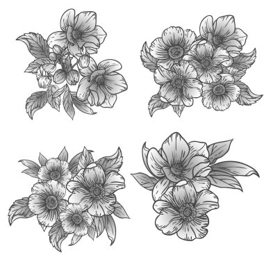 Güzel çiçek arkaplanı, eskiz tarzı.