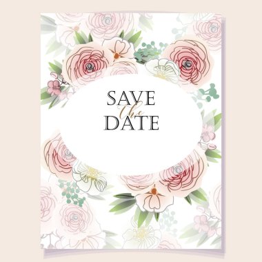 Çiçekli davetiye kartı şablonu, tarihi kaydet