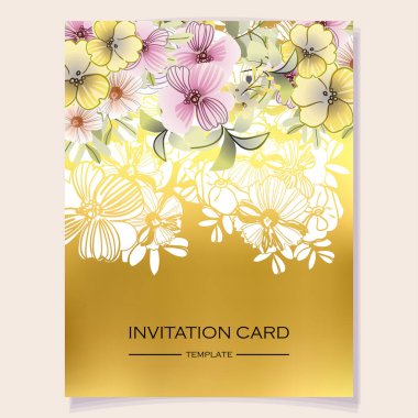 Çiçekli davetiye kartı şablonu, botanik illüstrasyon
