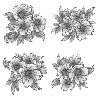 Siyah ve beyaz çiçekli soyut zarafet deseni