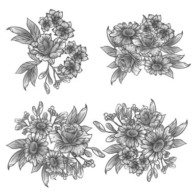 Siyah ve beyaz çiçekli soyut zarafet deseni