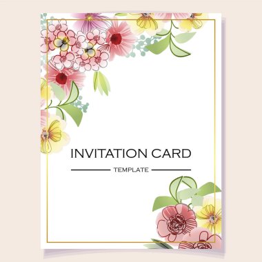 Çiçekli davetiye kartı şablonu, botanik illüstrasyon