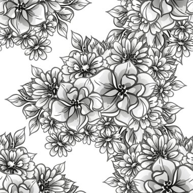 Siyah ve beyaz çiçekli soyut zarafet deseni