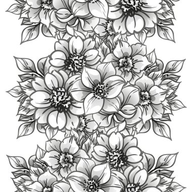 Siyah ve beyaz çiçekli soyut zarafet deseni