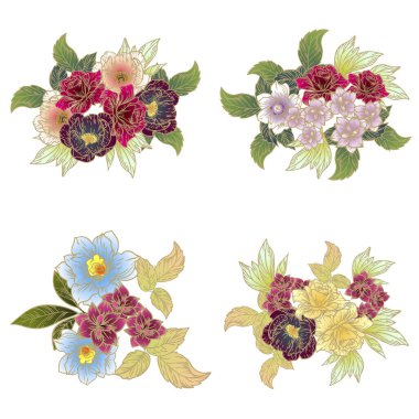 Çiçek ve yaprakların vektör kümesi