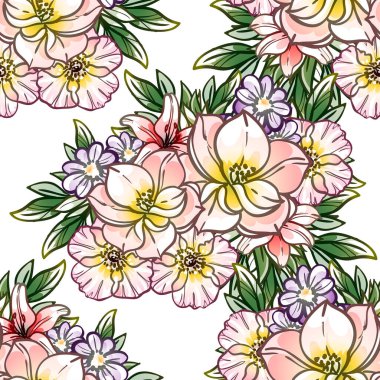 Renkli çiçek arkaplanlı soyut zarafet kusursuz desen