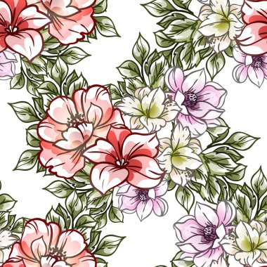 Renkli çiçek arkaplanlı soyut zarafet kusursuz desen