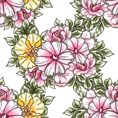 Renkli çiçek arkaplanlı soyut zarafet kusursuz desen