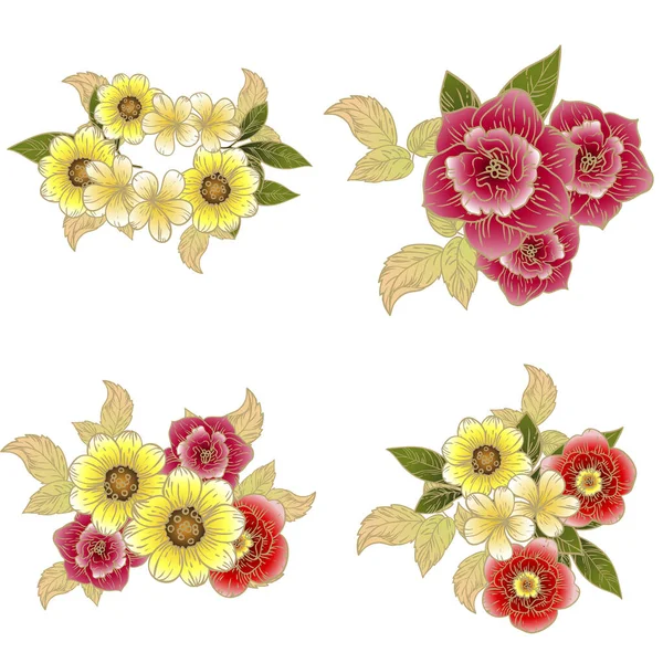 Çiçek ve yaprakların vektör kümesi