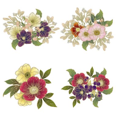 Dört çiçek dekoratif elementi seti