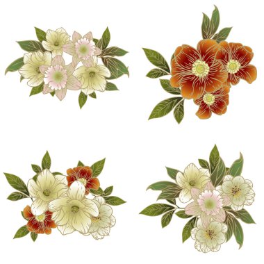 Dört çiçek dekoratif elementi seti