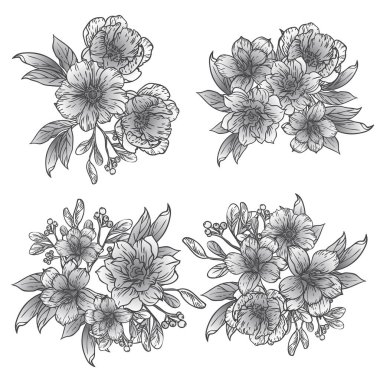 Dört çiçek dekoratif elementi seti