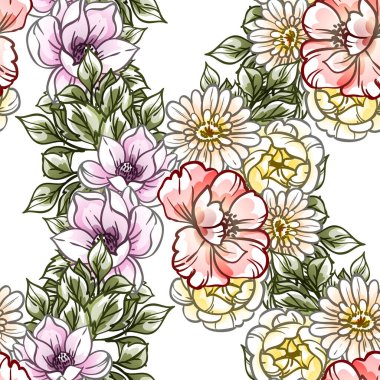 süslü çiçek arkaplanı, kusursuz vektör çizimi