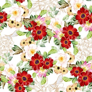 süslü çiçek arkaplanı, kusursuz vektör çizimi