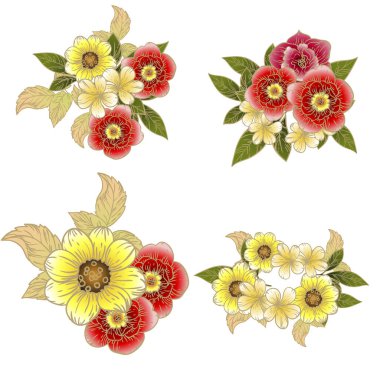 Dört çiçek dekoratif elementi seti