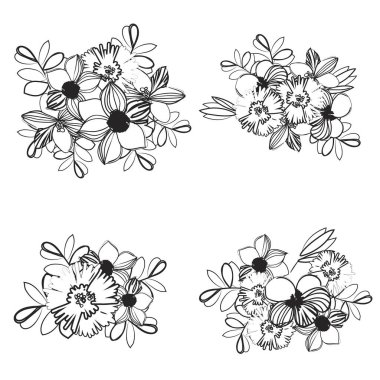 Dört çiçek dekoratif elementi seti