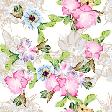 süslü çiçek arkaplanı, kusursuz vektör çizimi