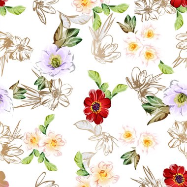 süslü çiçek arkaplanı, kusursuz vektör çizimi
