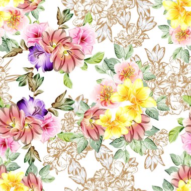 süslü çiçek arkaplanı, kusursuz vektör çizimi