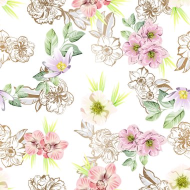 süslü çiçek arkaplanı, kusursuz vektör çizimi