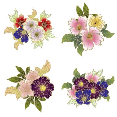 Dört çiçek dekoratif elementi seti