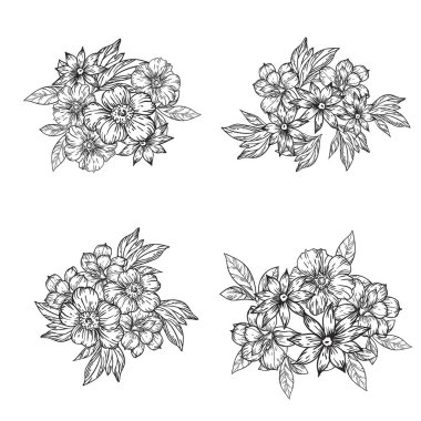 Dört çiçek dekoratif elementi seti