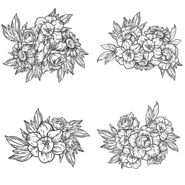 Dört çiçek dekoratif elementi seti