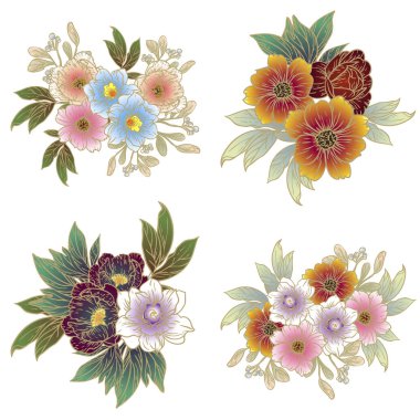 Dört çiçek dekoratif elementi seti