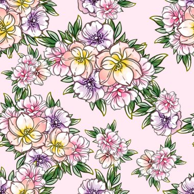 süslü çiçek arkaplanı, kusursuz vektör çizimi