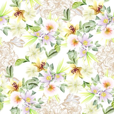 süslü çiçek arkaplanı, kusursuz vektör çizimi