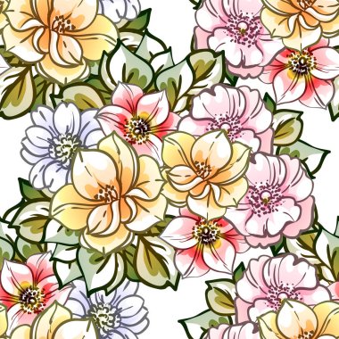 süslü çiçek arkaplanı, kusursuz vektör çizimi